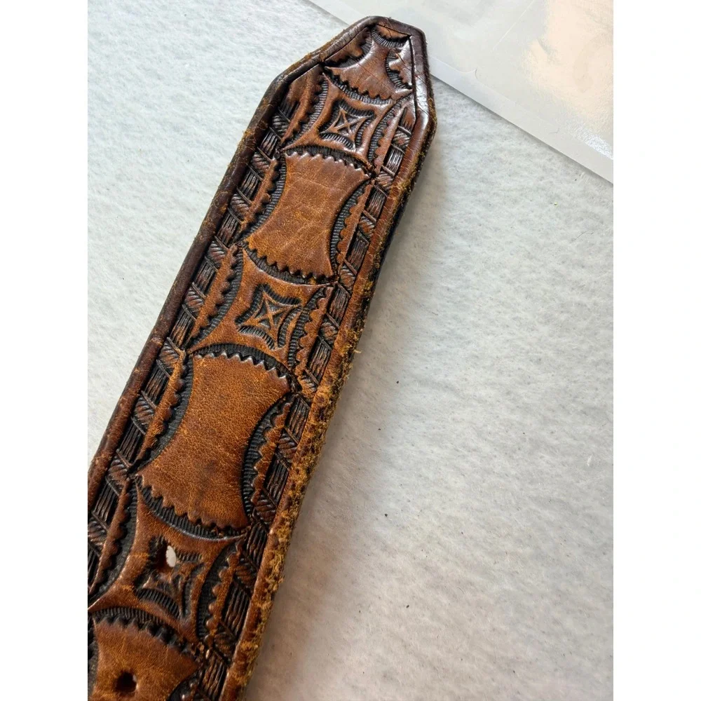 Vintage Hand Tooled Leather Belt Classic Cars Painted Personalize BOB Brown 1990